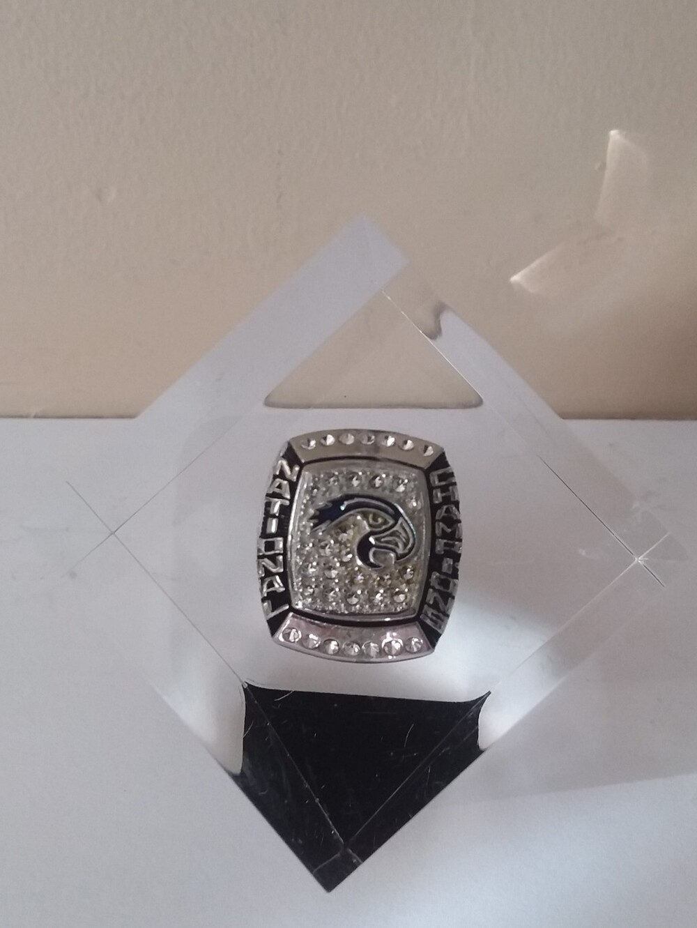 Philadelphia Eagles National Champions Ring w/Swarovski Crystals in Lucite Cube